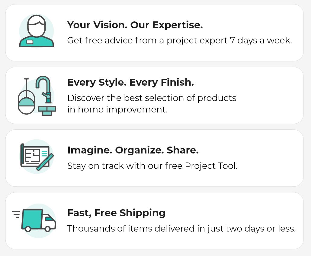 Your Vision. Our Expertise. // Every Style. Every Finish. // Imagine. Organize. Share. // Fast, Free Shipping